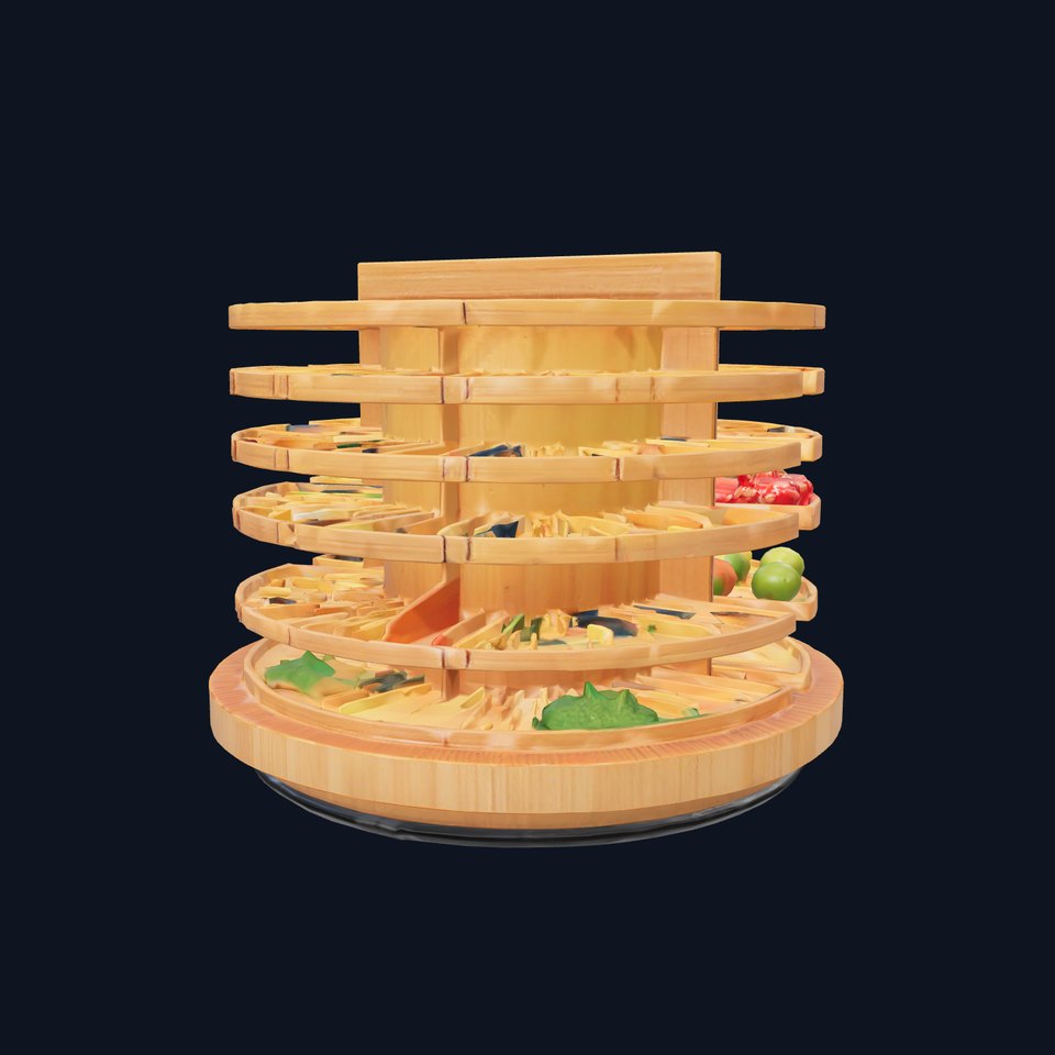 Circular Bamboo Supermarket Shelf Unit model pack